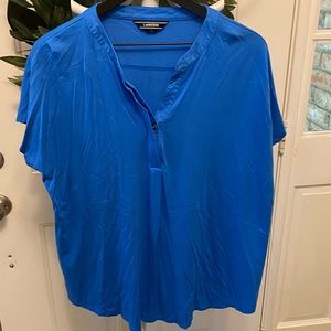 Lands’ End Blue Minimalist Popover Top SS L Oversized Prima Cotton